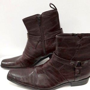 Bonafini square toe cowboy western D-700 zip up heeled boots sz 13